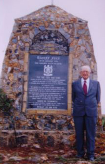T.H. Carroll, owner of Witklip farm, at the monument. 29 January1978.